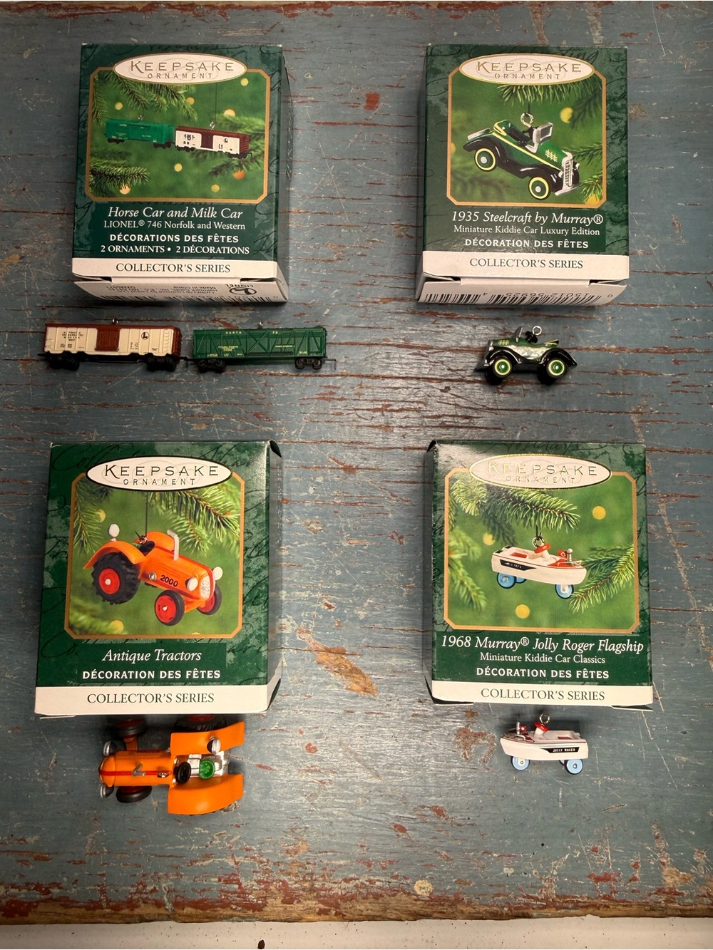 Hallmark Keepsake Ornament Minis 2000 Die Cast Train Car Boat Tractor